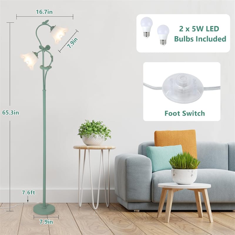 Office Floor Lamp with Botanical Acrylic Shade