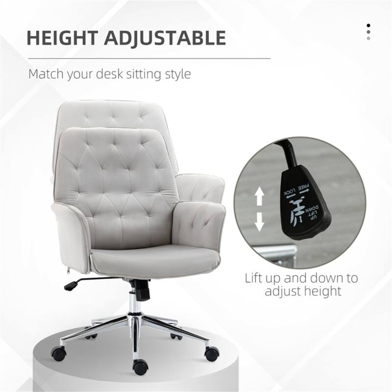 Velvet Office Chair with Adjustable Height Swivel Wheels - 26" W x 27.25" D x 35.25"-38.25" H