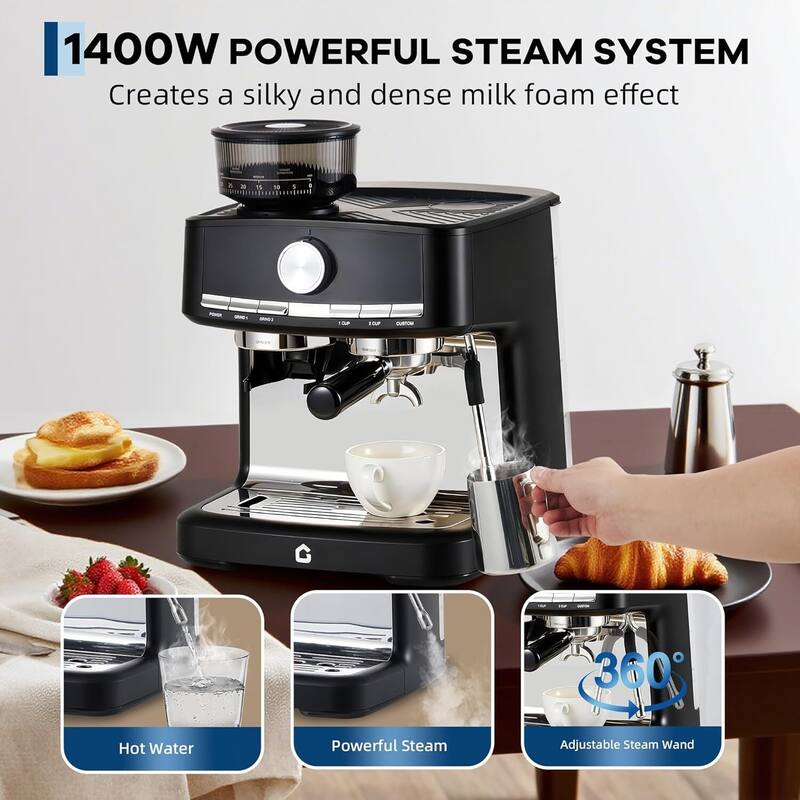 Espresso Machine, with Grinder, 1.5l Removable Water Tank