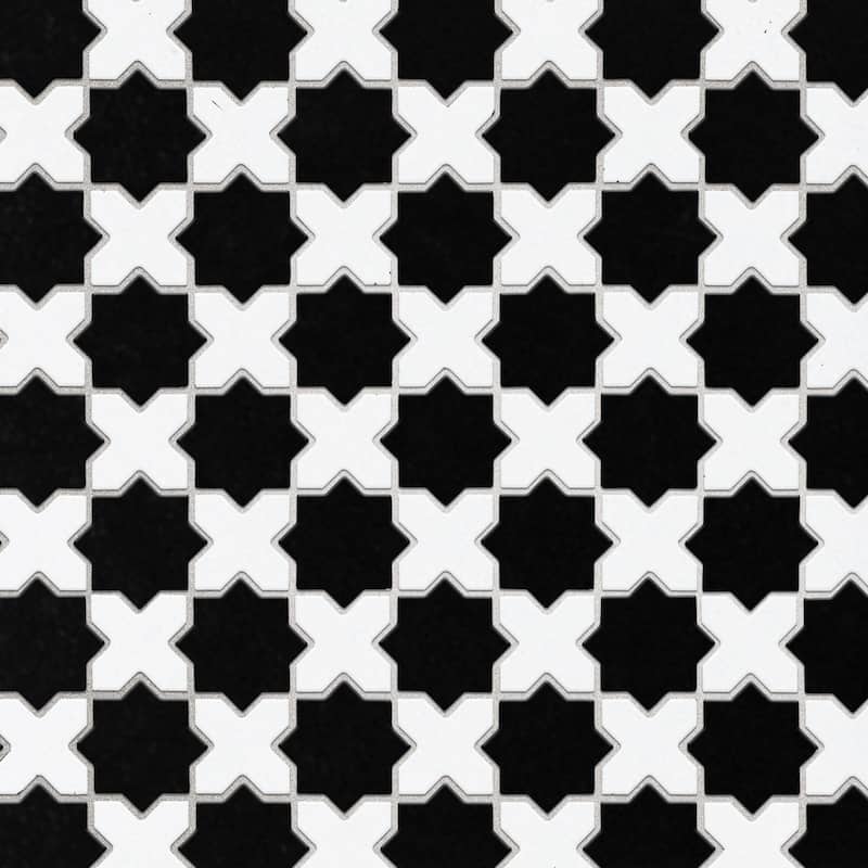 Merola Tile Metro 2" Star Matte Black with Matte White Cross 11-7/8" x 11-7/8" Porcelain Floor and Wall Tile
