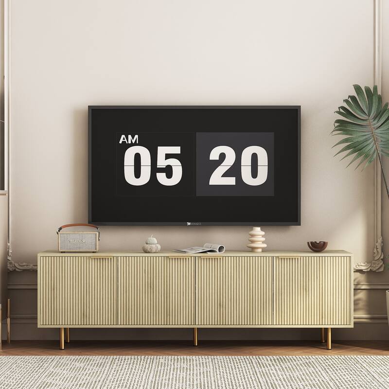 Fluted TV Stand with Storage Cabinet, TV Console Entertainment Center for 55+ Inch - Natural