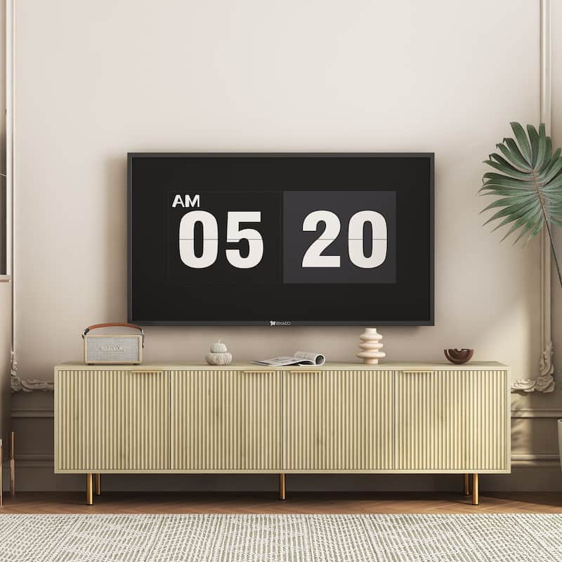 Wood Modern TV Stand Fluted 68", Entertainment Center with Storage Doors, TV Console Media Cabinet, for 55+ Inch TV