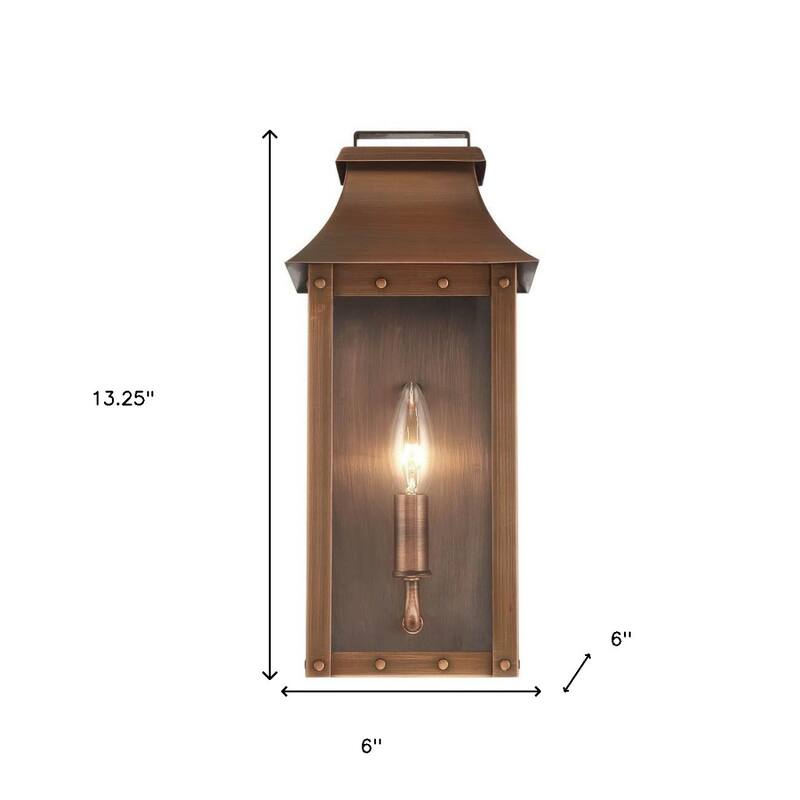 Traditional Copper Patina Wall Light with Clear Glass Design - 6” x 6” x 13.25”