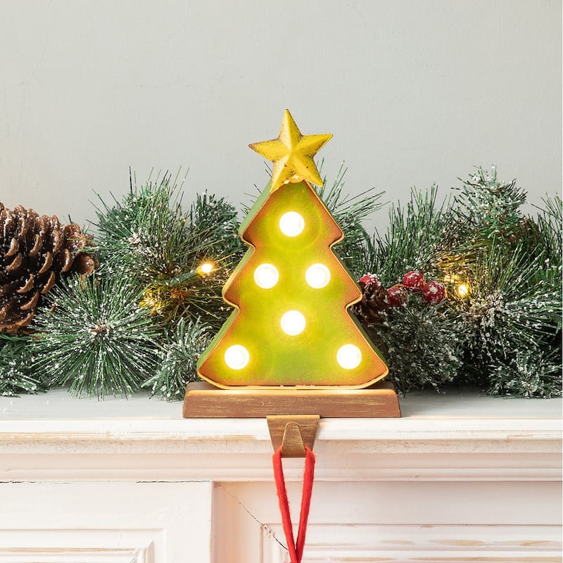 Glitzhome Christmas Marquee LED Star Snowman Tree Gingerbread Stocking Holders Mantel Ornament - Tree