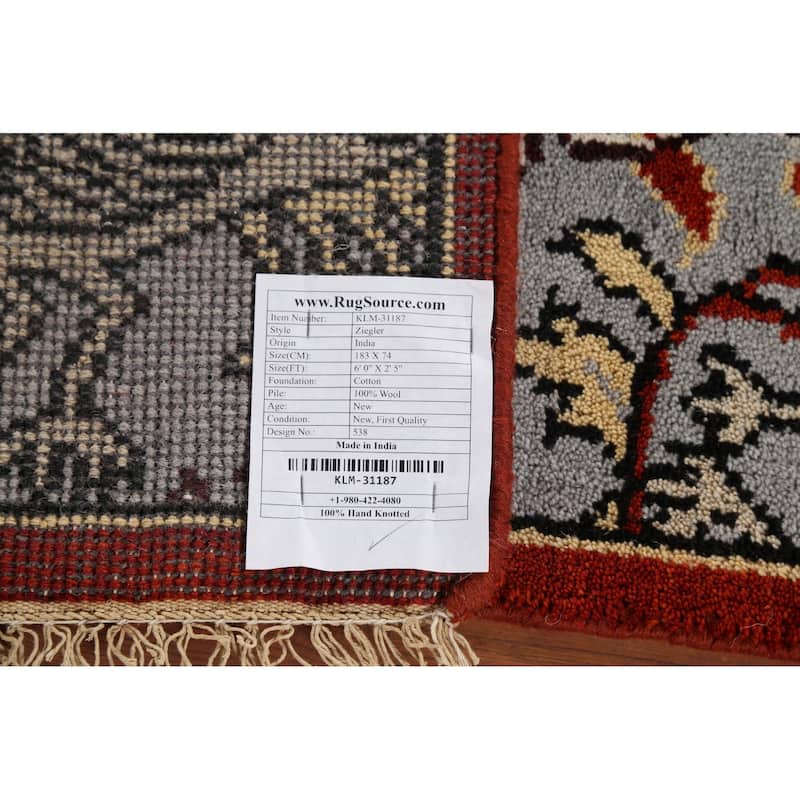 Animals Design Gray Ziegler Indian Runner Rug Handmade Wool Carpet - 2'5"x 6'0"