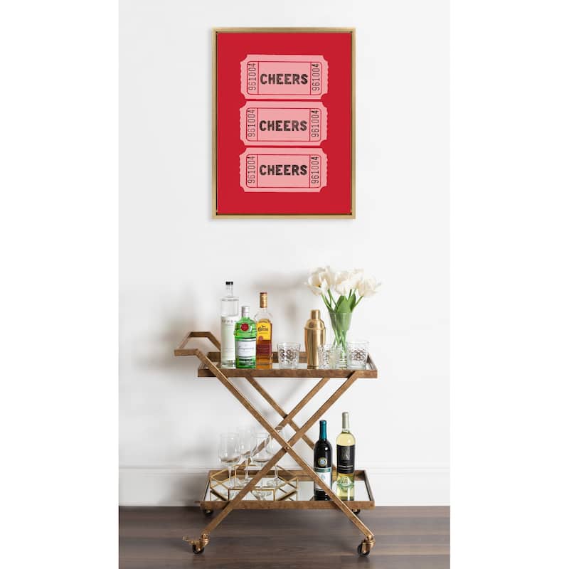 Kate and Laurel Sylvie Cheers Pink Red Ticket Framed Canvas by Alli Standefer