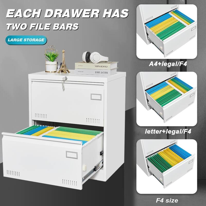 Filing Cabinet Lateral File Cabinet 2 Drawer,with Lock,File Cabinets Three Drawer Cabinet for Legal/Letter/A4/F4