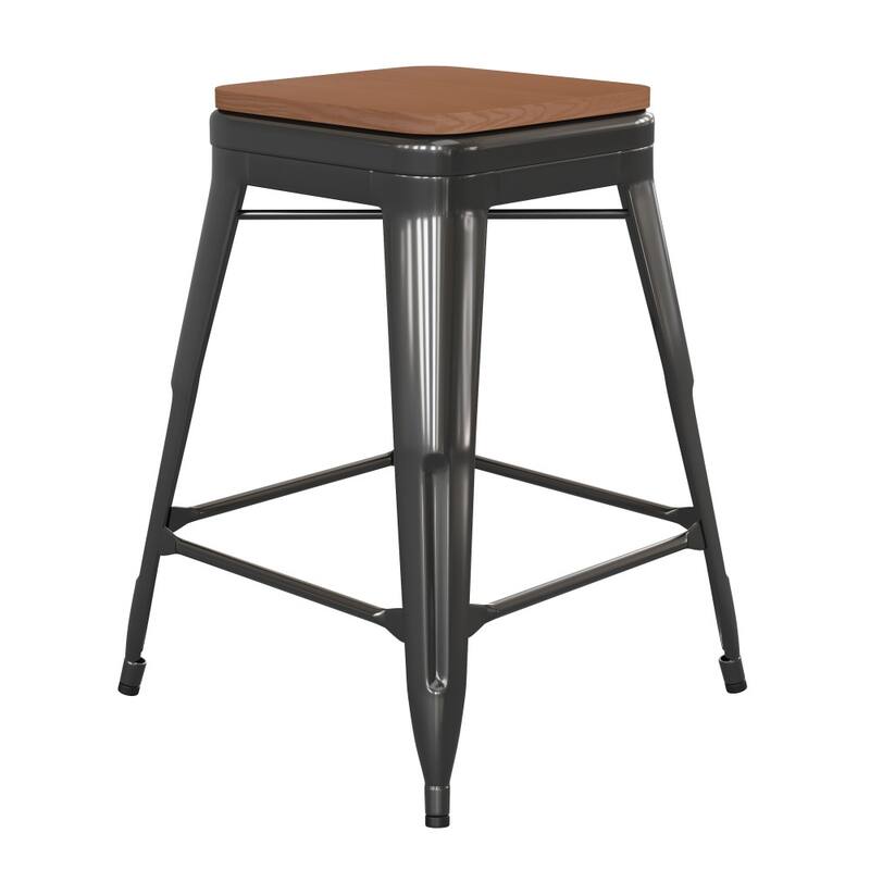 Indoor/Outdoor Backless Counter Stool with Poly Resin Seat