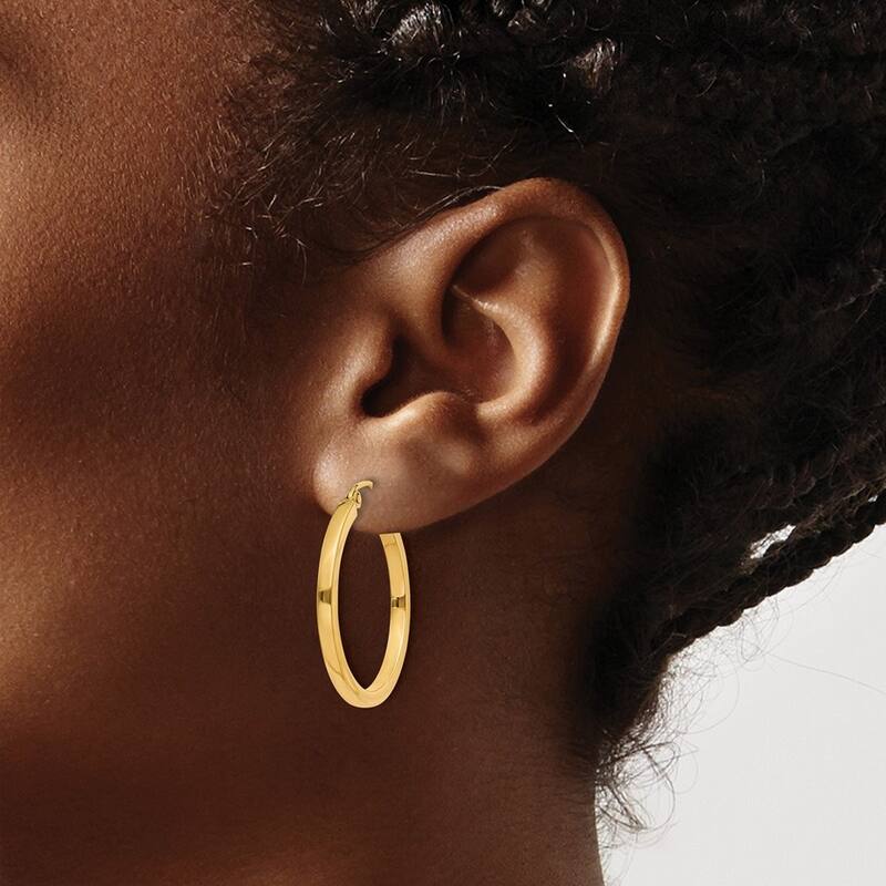 Curata 14k Yellow Gold 2mm Square Tube Hoop Earrings - Options: 25mm 30mm 35mm 40mm 45mm 50mm