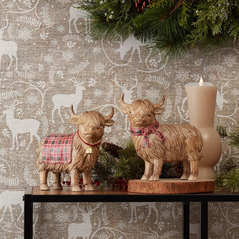 Set of 2 Highland Cow Tabletop Figurines 7.75"