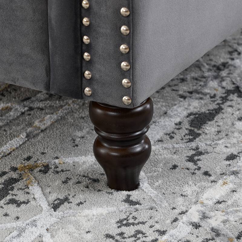 Chesterfield 2-Seat Sofa with Nailhead Trim, Velvet Upholstery, and Solid Wood Frame - Perfect for Living Room or Office