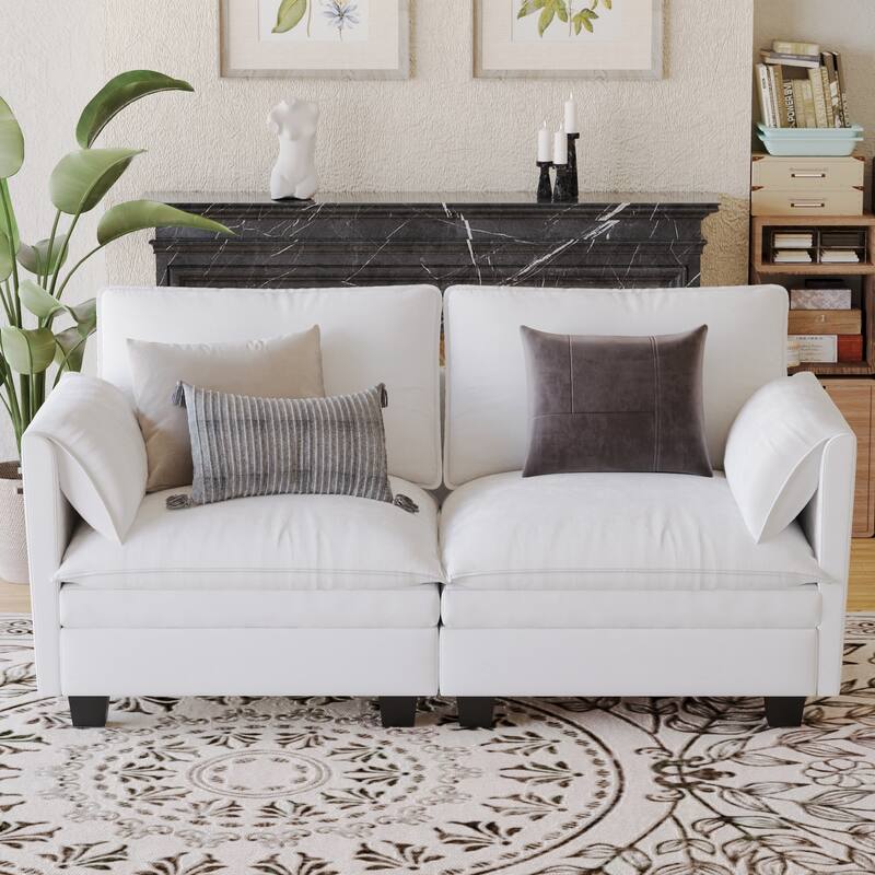 74.27" Modern Sofa Couch for Living Room, Deep Seat Sofas with Pillow Top Arms, Comfy 2-Seater Loveseat for Small Spaces - Beige