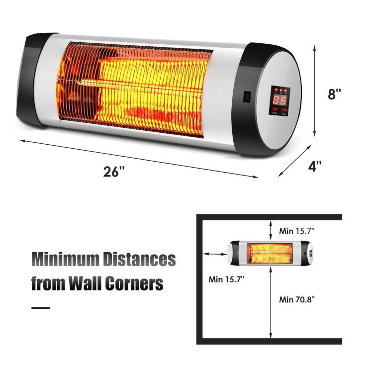 1500W Wall-Mounted Electric Heater Patio Infrared Heater with Remote Control - 26'' x 4'' x 8'' (L x W x H)
