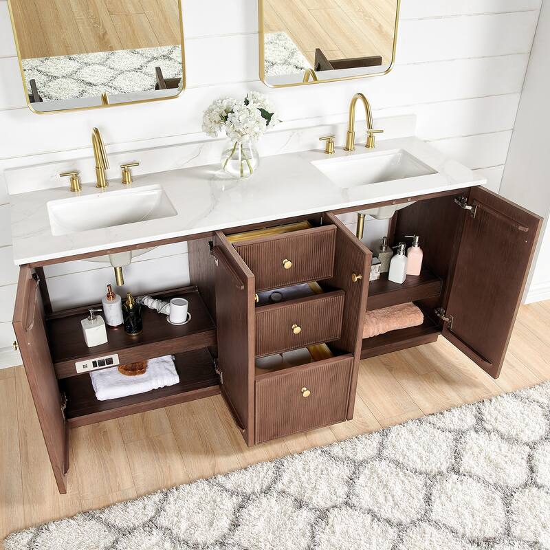 Oza Bath Vanity with Quartz Stone Top and Mirror