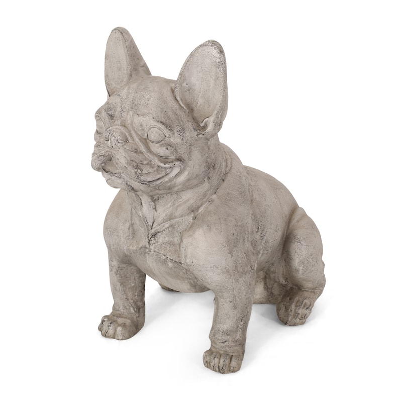 Delamore Outdoor French Bulldog Garden Statue by Christopher Knight Home - Rustic White + Green