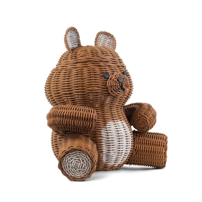 Brown Bear Rattan Storage Basket with Lid Decorative Home Decor Hand Woven Shelf Organizer Cute Handmade Handcrafted Gift