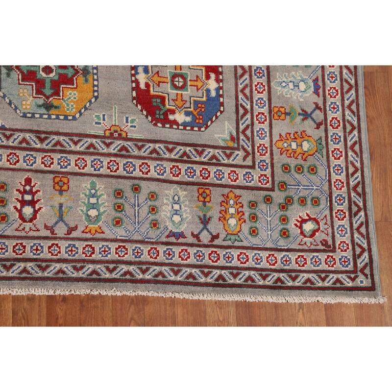 All-Over Gray Kazak Oriental Area Rug Hand-Knotted Wool Carpet - 8'5" x 11'9"