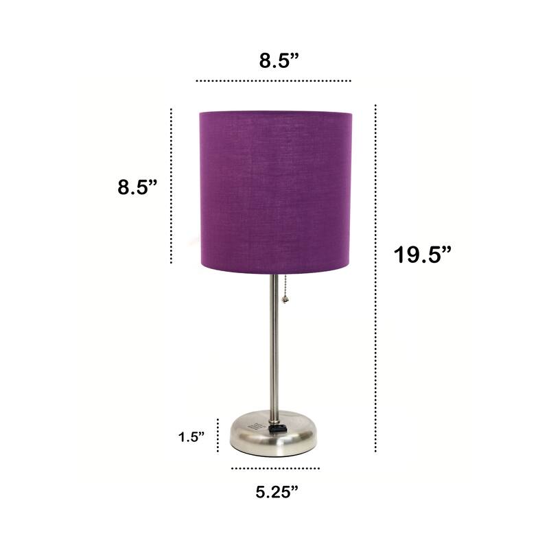 19.5" Power Outlet Metal Lamp in Steel w Aqua Shade