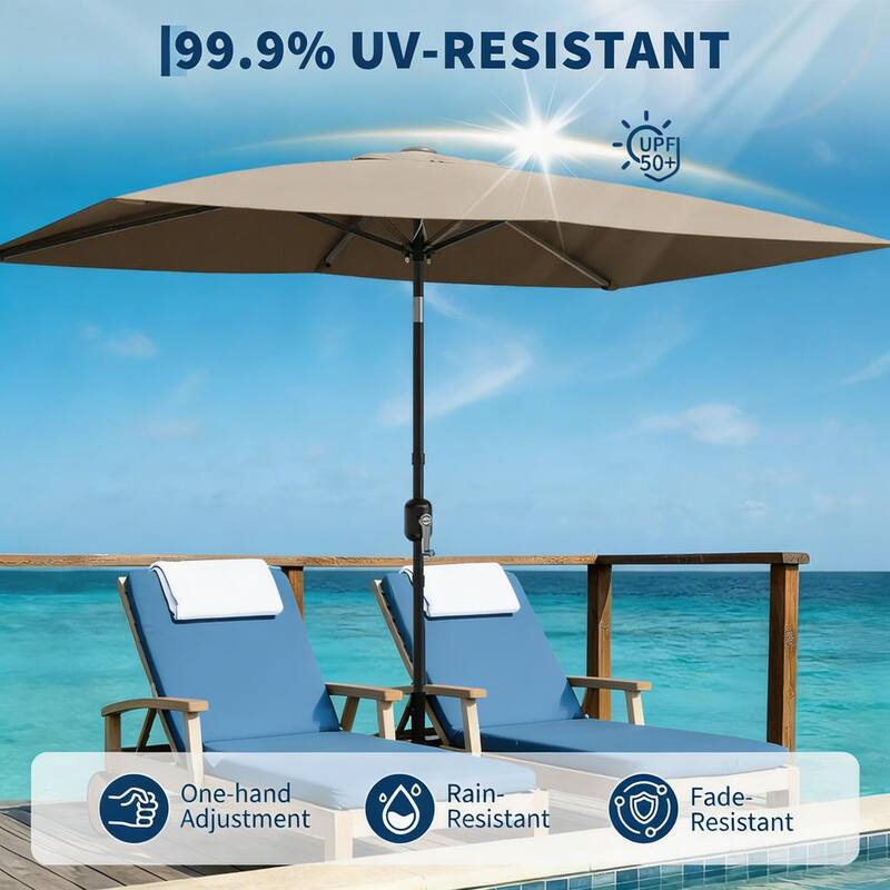 10'X6.5' Rectangular Outdoor Umbrella, with Crank & Push Button Tilt