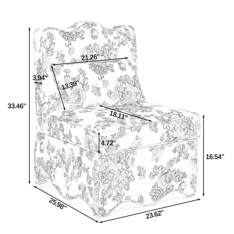 Roomfitters Floral Flannel Accent Chair with Pillow, Armless Upholstered Lounge Chair with Soft Cushion for Living Room