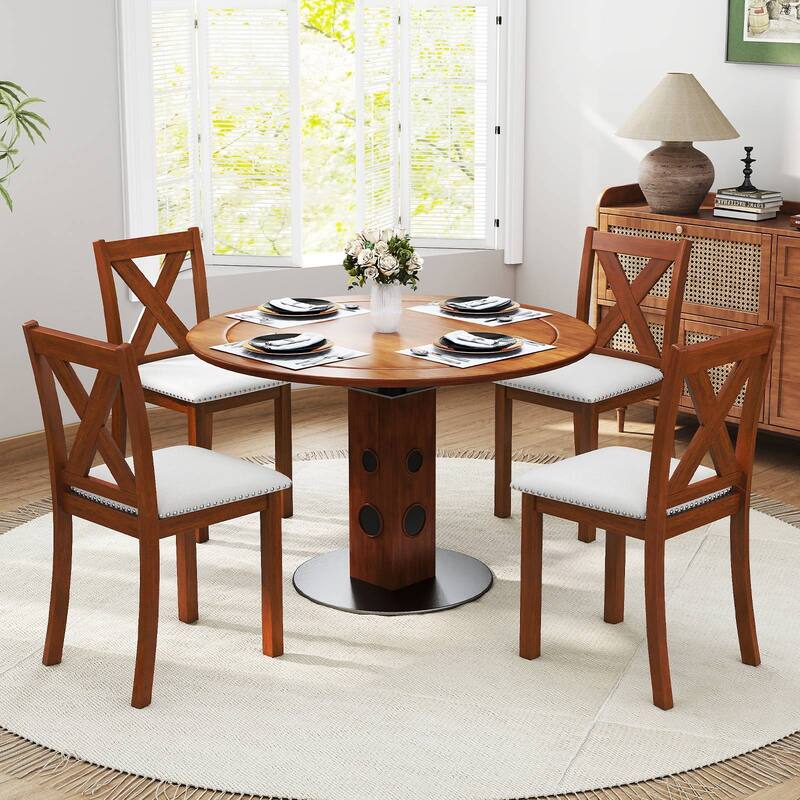 Gymax Wooden Dining Chair Set of 4 w/Acacia Wood Legs Padded Seat