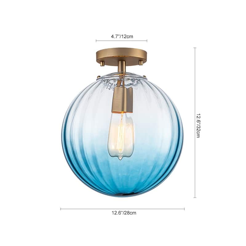 Gradual Colorful Ribbed Glass Globe Single Semi Flush Ceiling Light
