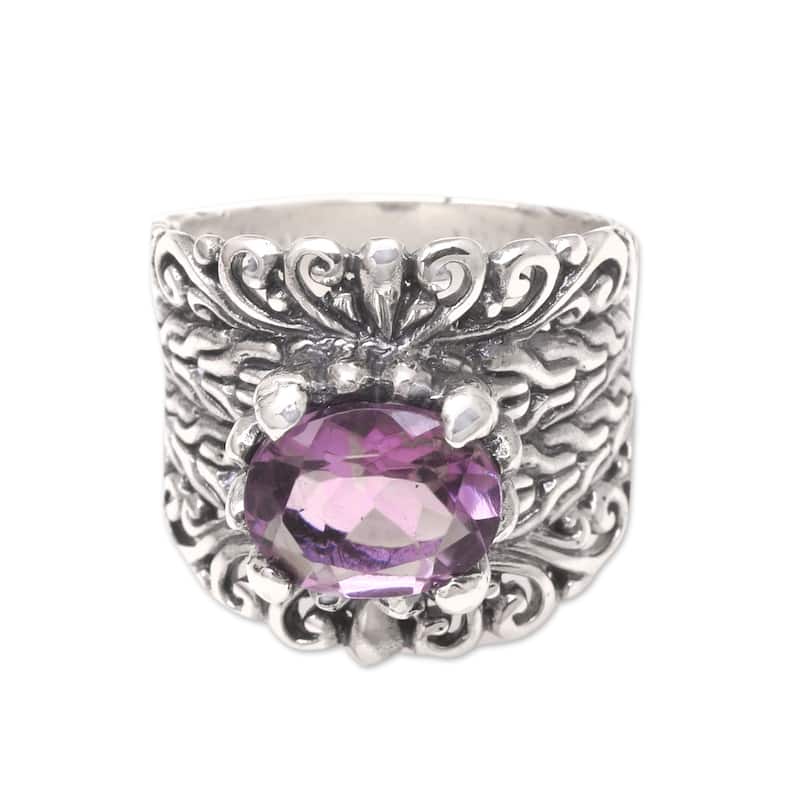 Novica Handmade Promenade Amethyst Cocktail Ring - 8