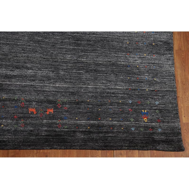 Charcoal Gabbeh Oriental Area Rug Hand-Knotted Silk Carpet - 8'10" x 11'9"