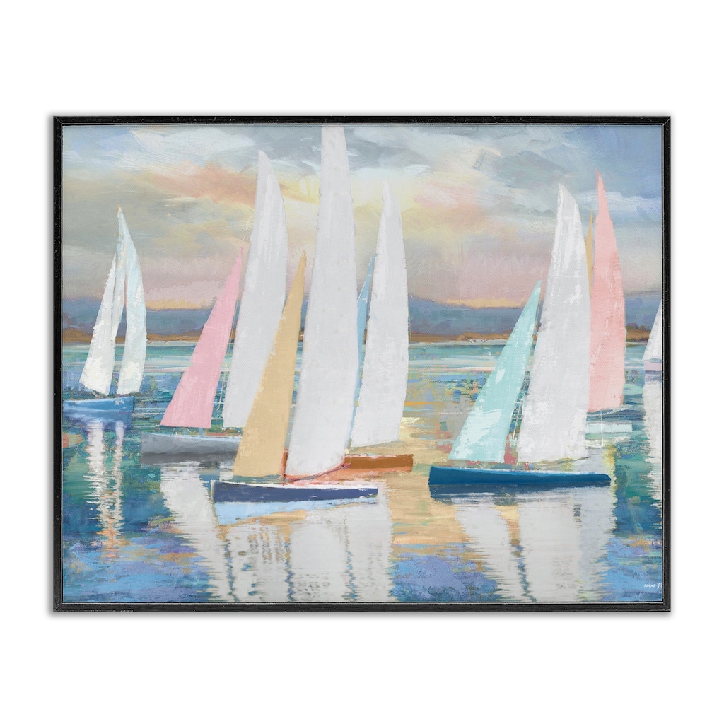 Stupell Abstract & Pastel Sailboat Fleet Framed Giclee Art Design By Amber Sterling