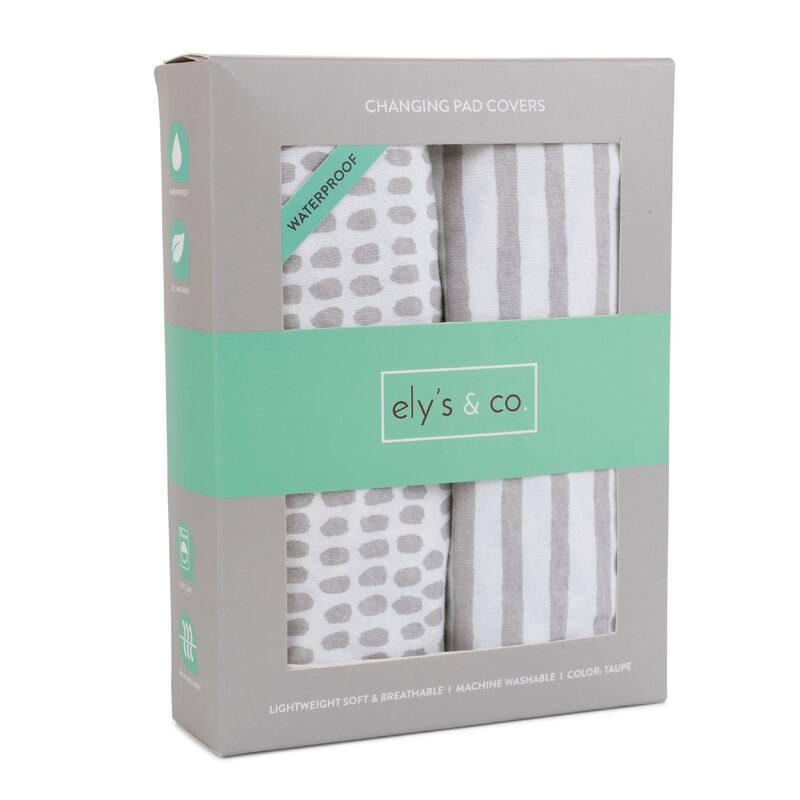 Ely's & Co. Baby Waterproof Changing Pad Cover Sheet Set - 2 Pack - 34" x 17" - Taupe Stripes & Splash