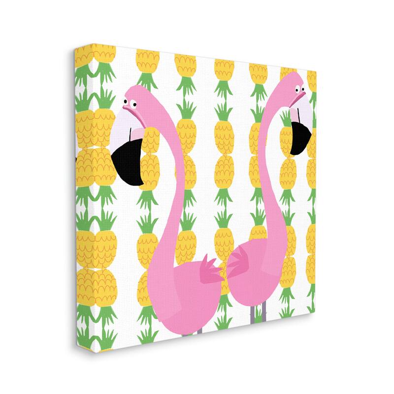 Stupell Kids' Pink Flamingo Pair Pineapple Stripe Pattern Canvas Wall Art
