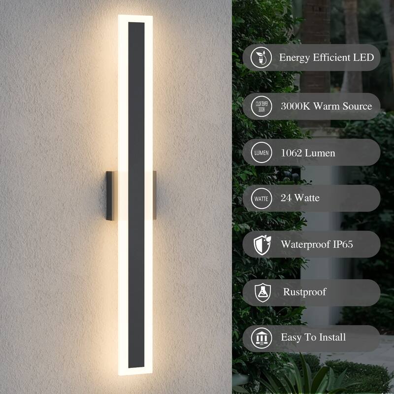 Outdoor Linear Integrated LED Wall Sconce Light Fixture with Bracket
