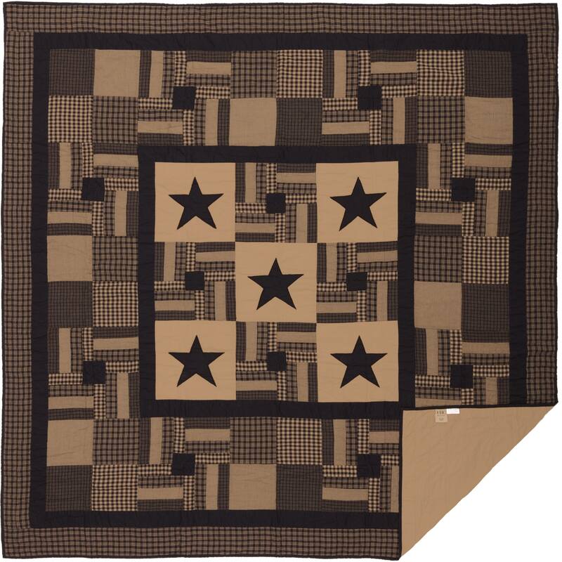 Americana Black Checkered Star Stitched Cotton Quilt