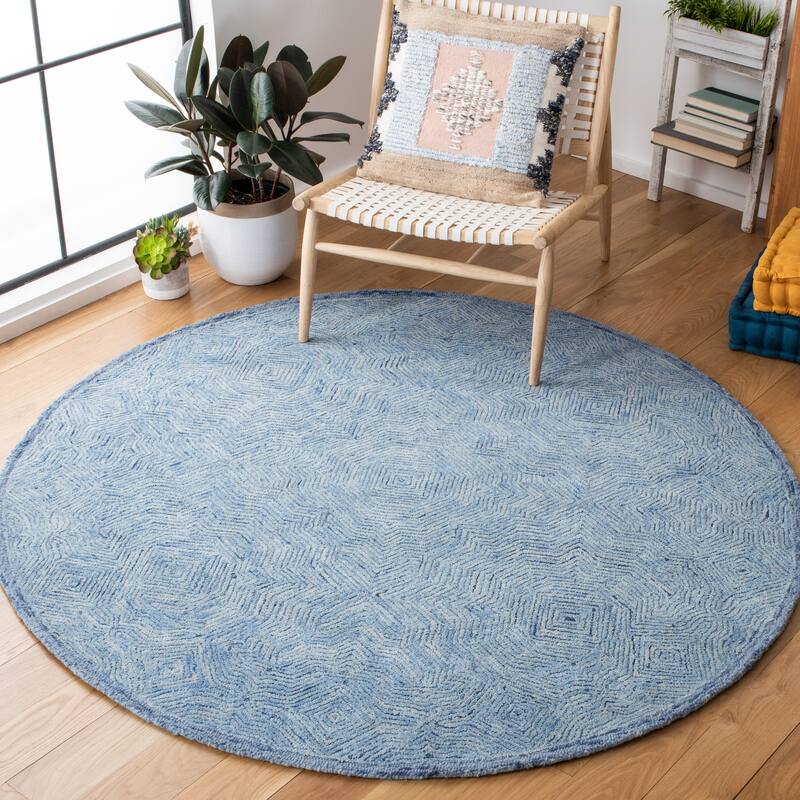 SAFAVIEH Handmade Ikat Robbie Wool Rug - 6' Round - Blue