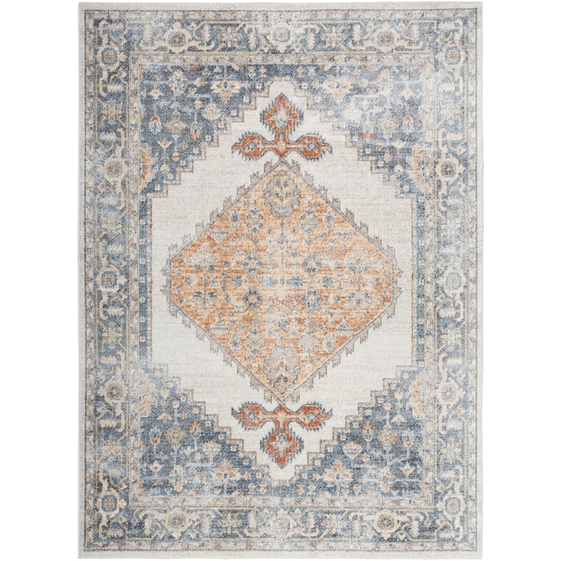 Nourison Abby Machine Washable Indoor only Persian Distressed Area Rug - 4' x 6' - Grey/Gold - Rectangle