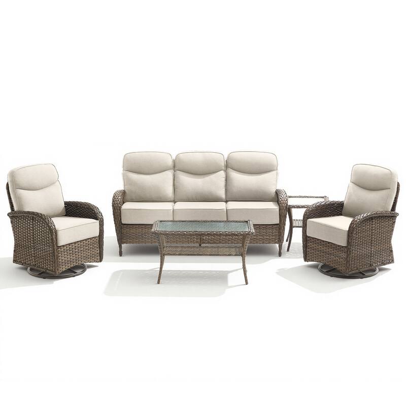 Pocassy Outdoor Wicker Patio Sofa with Swivel Chair and Coffee Table