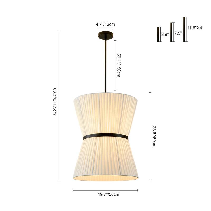 Chic Modern 2-Light Hourglass Pleated Fabric Pendant - 19.7 in