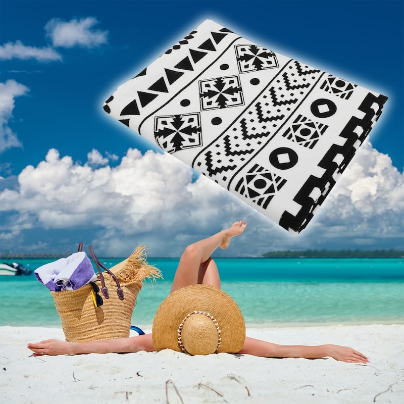 Beach Towel Geometry Pattern Classic Design for Beach Black White 59"x30"