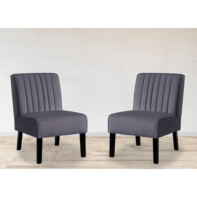 US Pride Nightingale Velvet Stripe Back Accent Chair Set of 2 - Grey