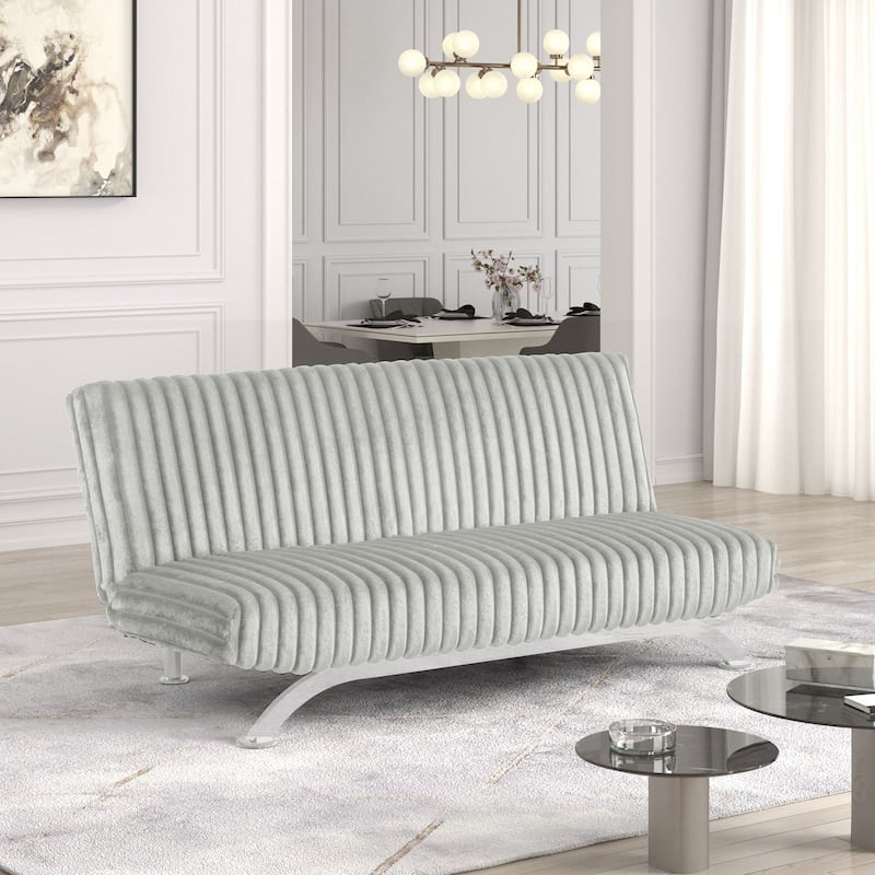 Furniture of America Draper II Modern Chenille Channel Tufted Fabric Futon Sofa Bed - Light Grey