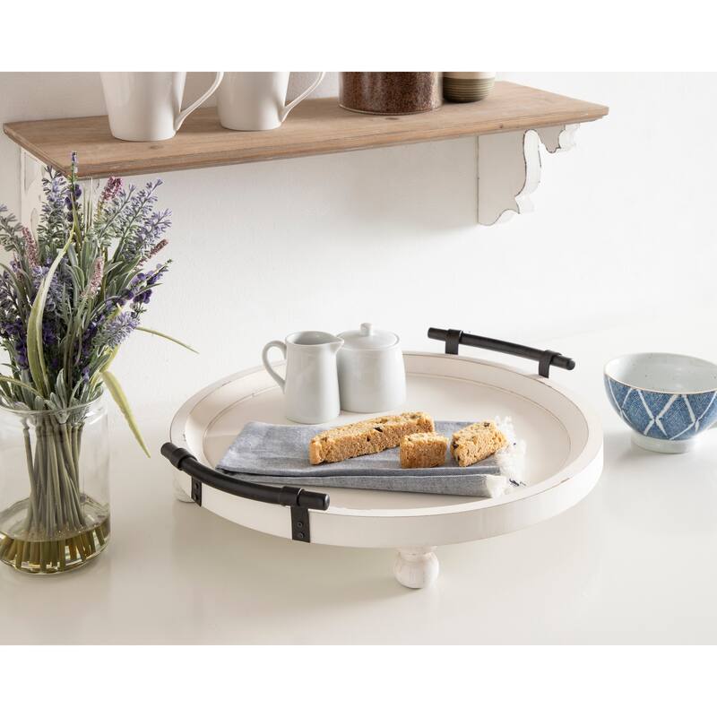 Kate and Laurel Bruillet Rustic Round Wooden Footed Serving Tray