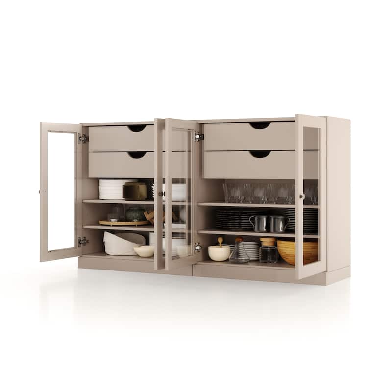 Palace Imports 100% Solid Wood 64" Sideboard with Clear Glass Doors, 4-Drawers and Adjustable Shelves
