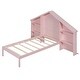 preview thumbnail 33 of 35, House Shaped Platform Bed with Built-in LED Lights Wood Platform Bed Frame with Storage Headboard & Shelves, Easy Assembly