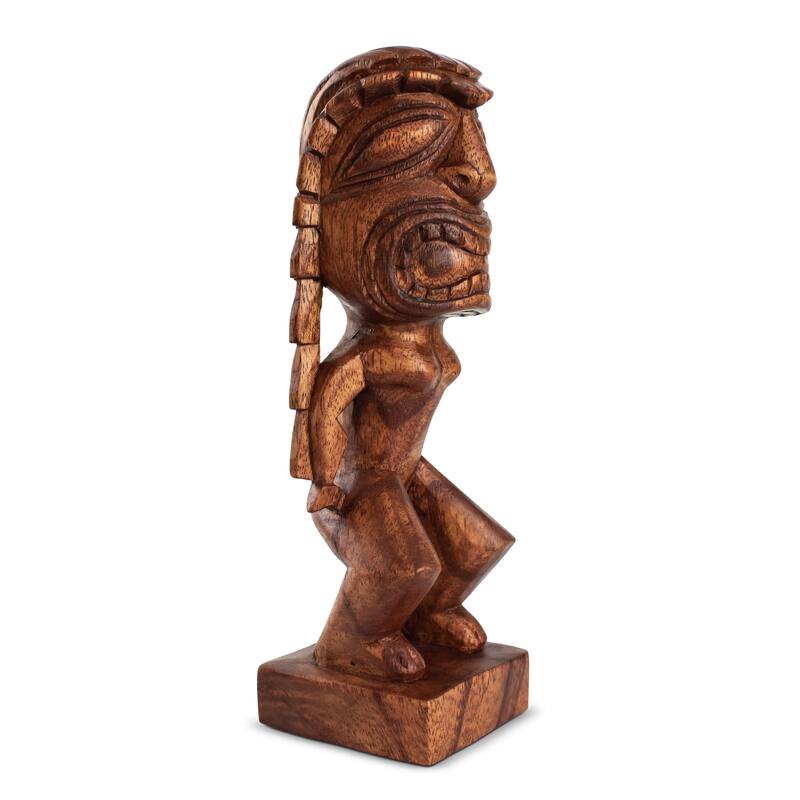Handmade Wooden Primitive Angry Face Curly Hair Tribal Statue Sculpture Tiki Bar Handcrafted Unique Gift Art Home Decor