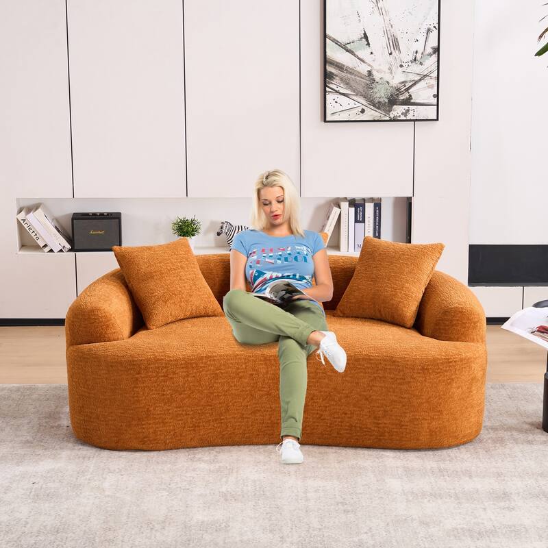30D Chenille No-Assembly Compact Curved Loveseat Full Compression Sponge Sofa