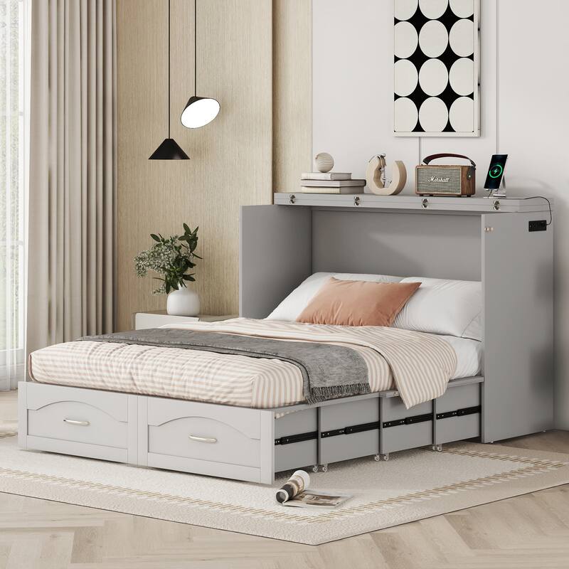 Murphy Bed Wall Bed with Drawer and a Set of Sockets & USB Ports