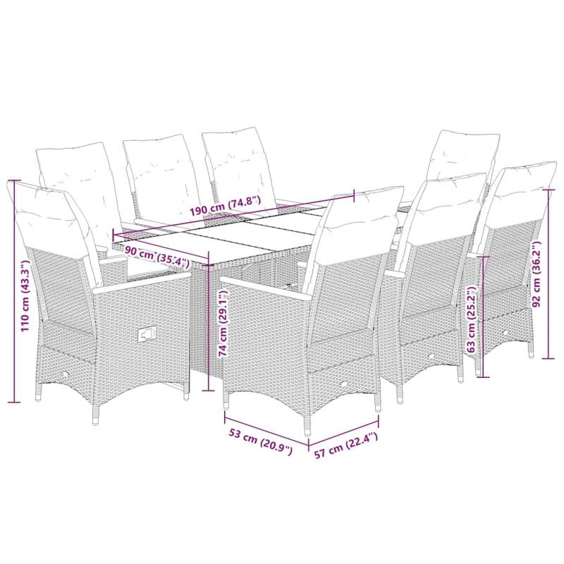 vidaXL Garden Dining Set Grey - 23.2 x 22.0 x 36.2 in
