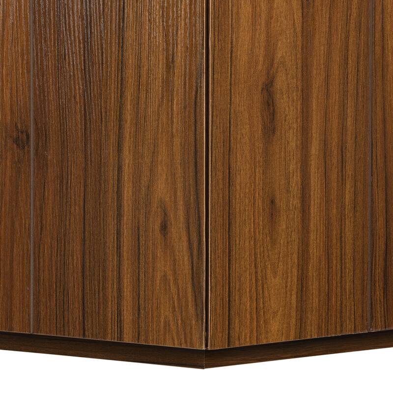 Hexagonal Rustic Retro Wood Coffee Table, with 2 Hidden Drawers, Textured White Marble Tops,Walunt Oak Finish - Perfect
