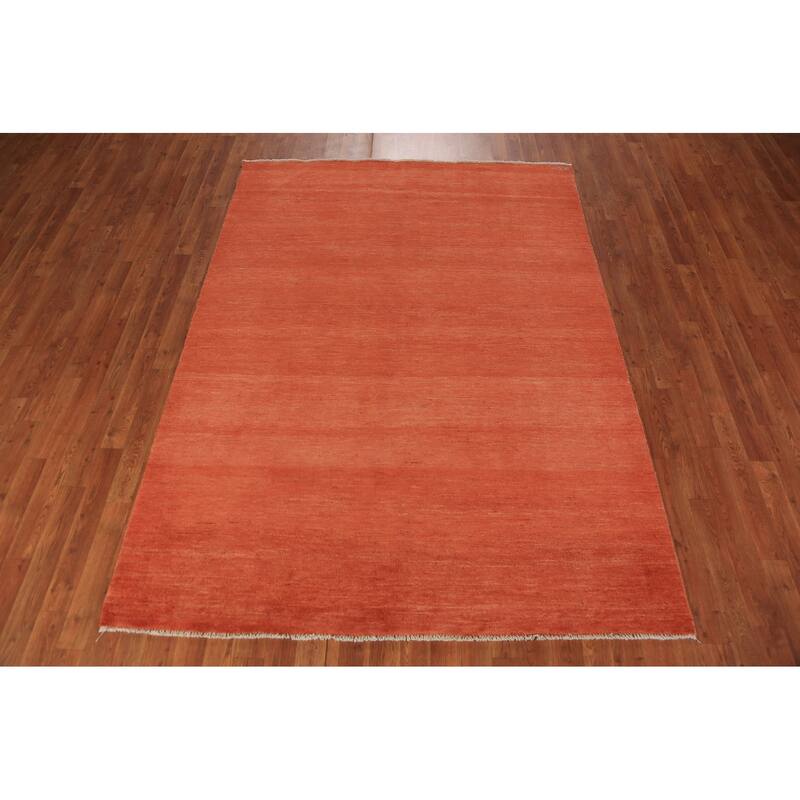 Orange Solid Gabbeh Modern Area Rug Handmade Wool Carpet - 5'7" x 7'7"