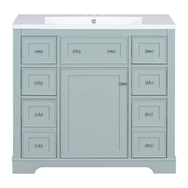 36 Inch Freestanding Bathroom Vanity Set with Drawers and Ceramic Sink